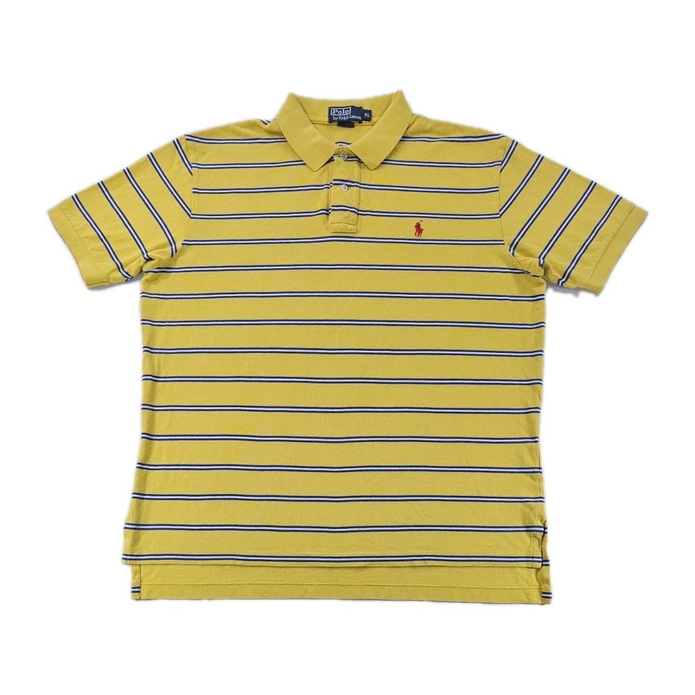 Vtg Polo Ralph Lauren Men's Shirt XL Yellow White Blue Striped Polo Red Pony Y2K